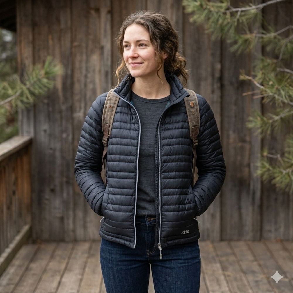 Stio Pinion Down Jacket Womens Small Black Puffer Jacket Quilted Pertex Quantum‎